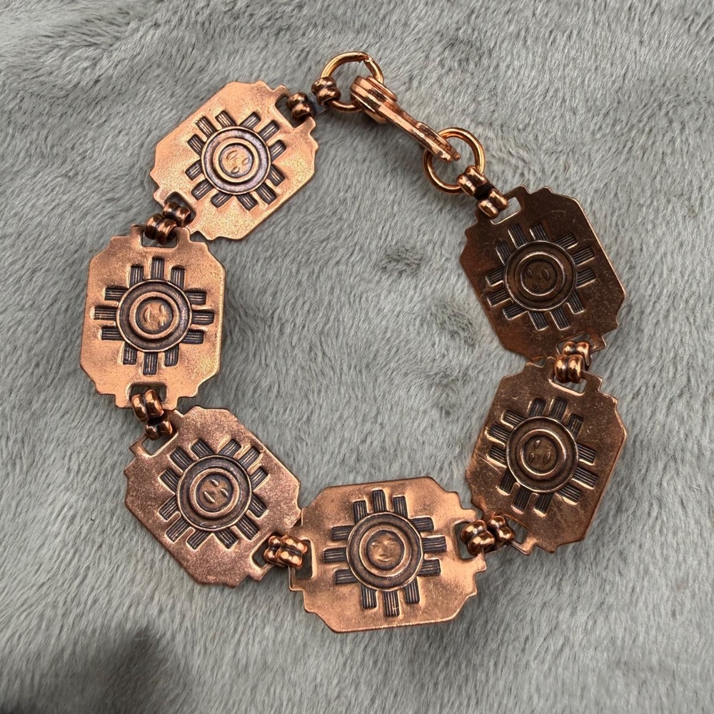 Vintage Copper Bracelet Western Sun Face 7"